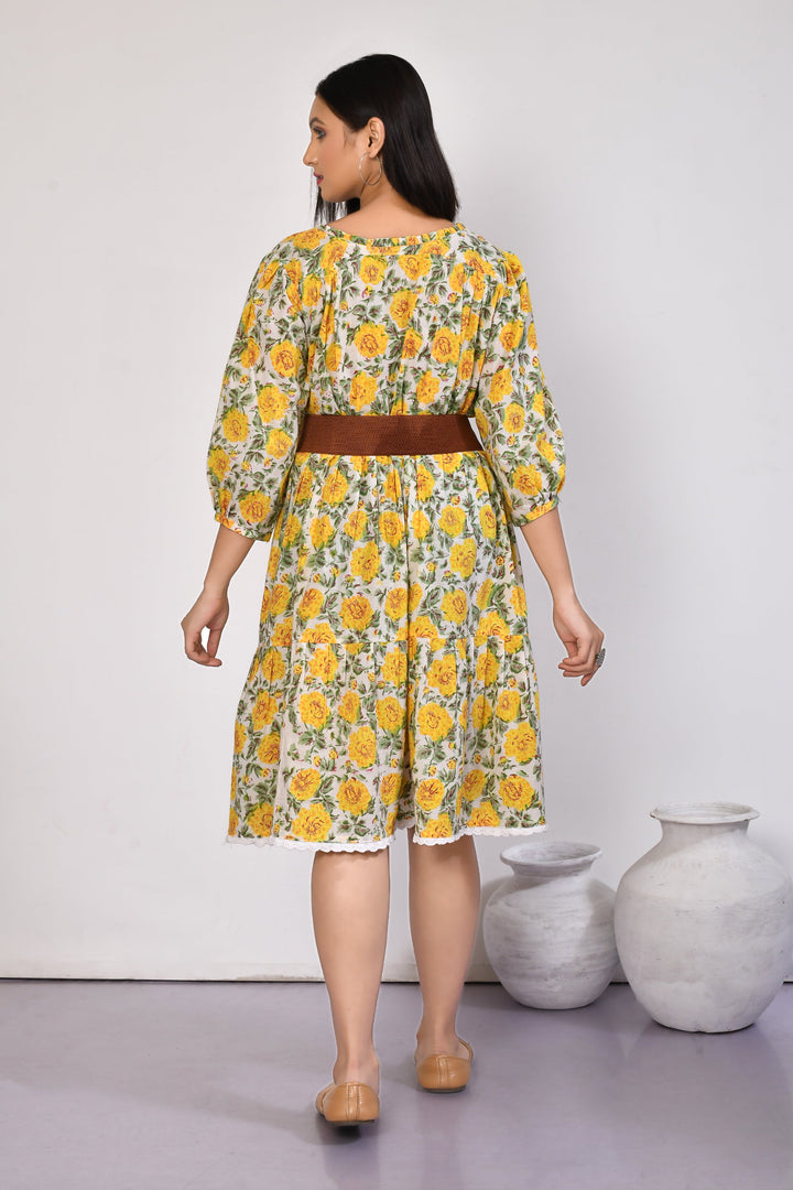 ZERESOUQ-Ishya-Yellow-Cotton-Floral-Tiered-Cotton-Midi-Dress