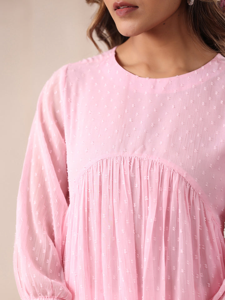Pink Dobby Chiffon Alia Cut A-Line Kurta Only