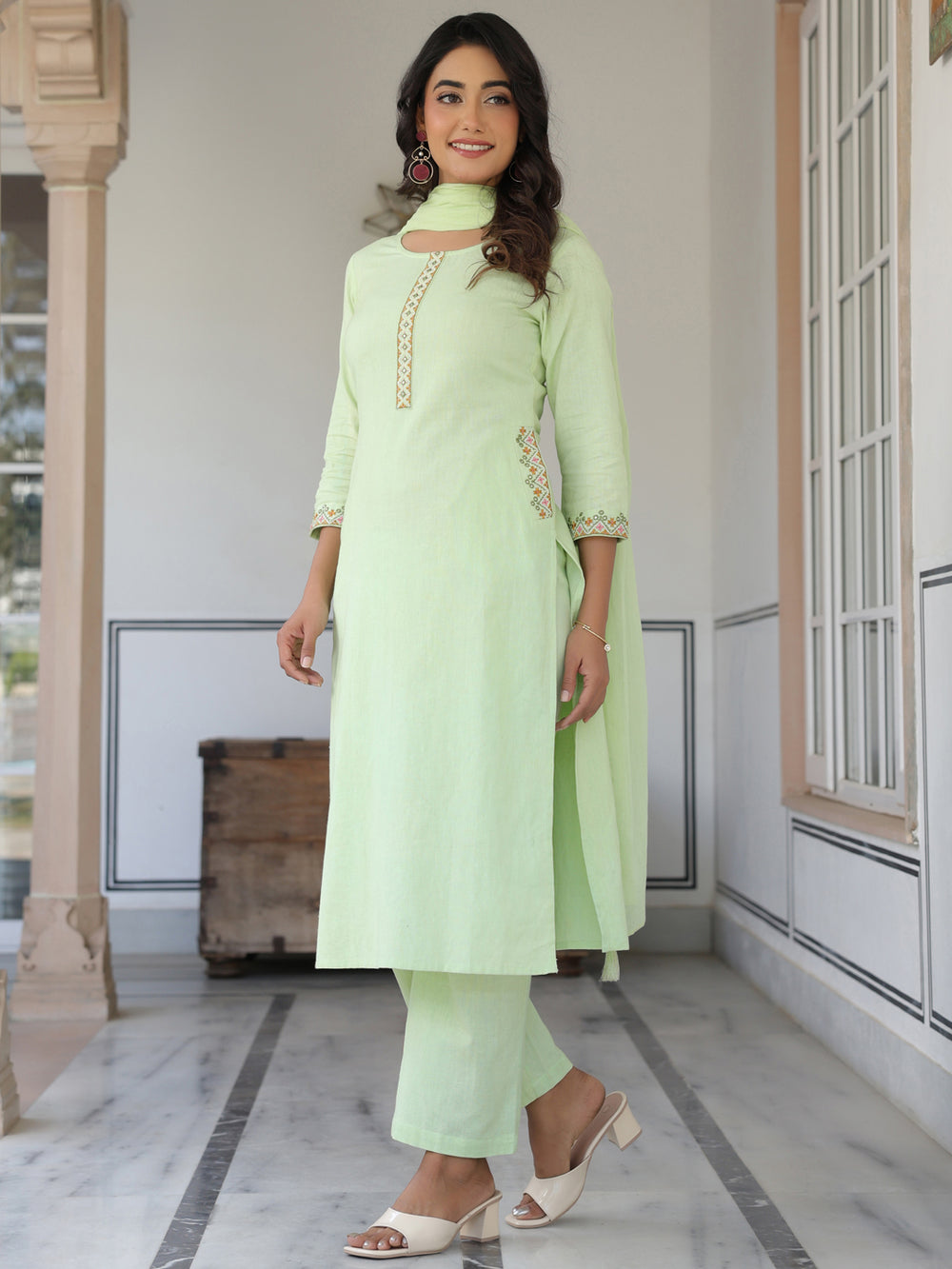 Light-Green-Cotton-Straight--3-Piece-Kurta-Set