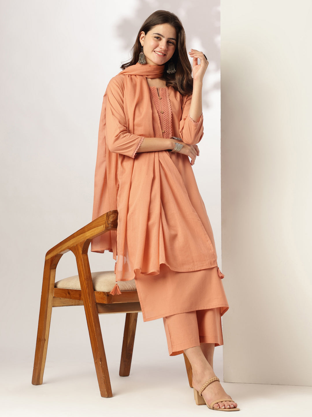 Rust-Cotton-Straight-Solid-3-Piece-Kurta-Set
