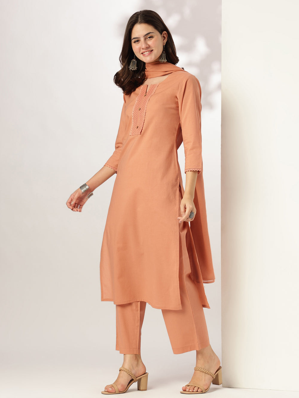Rust-Cotton-Straight-Solid-3-Piece-Kurta-Set