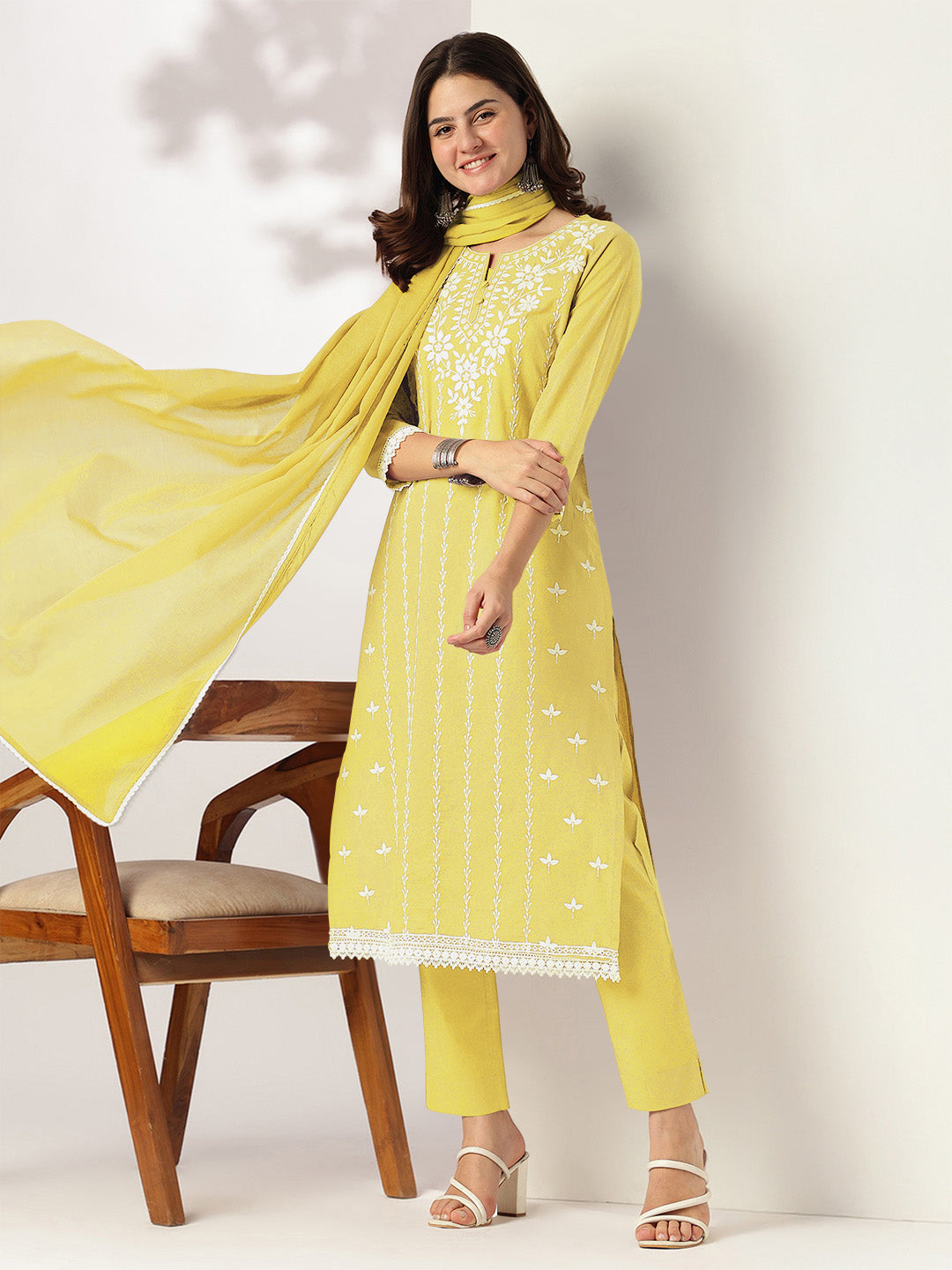 Yellow-Cotton-Straight-Embroidered-3-Piece-Kurta-Set