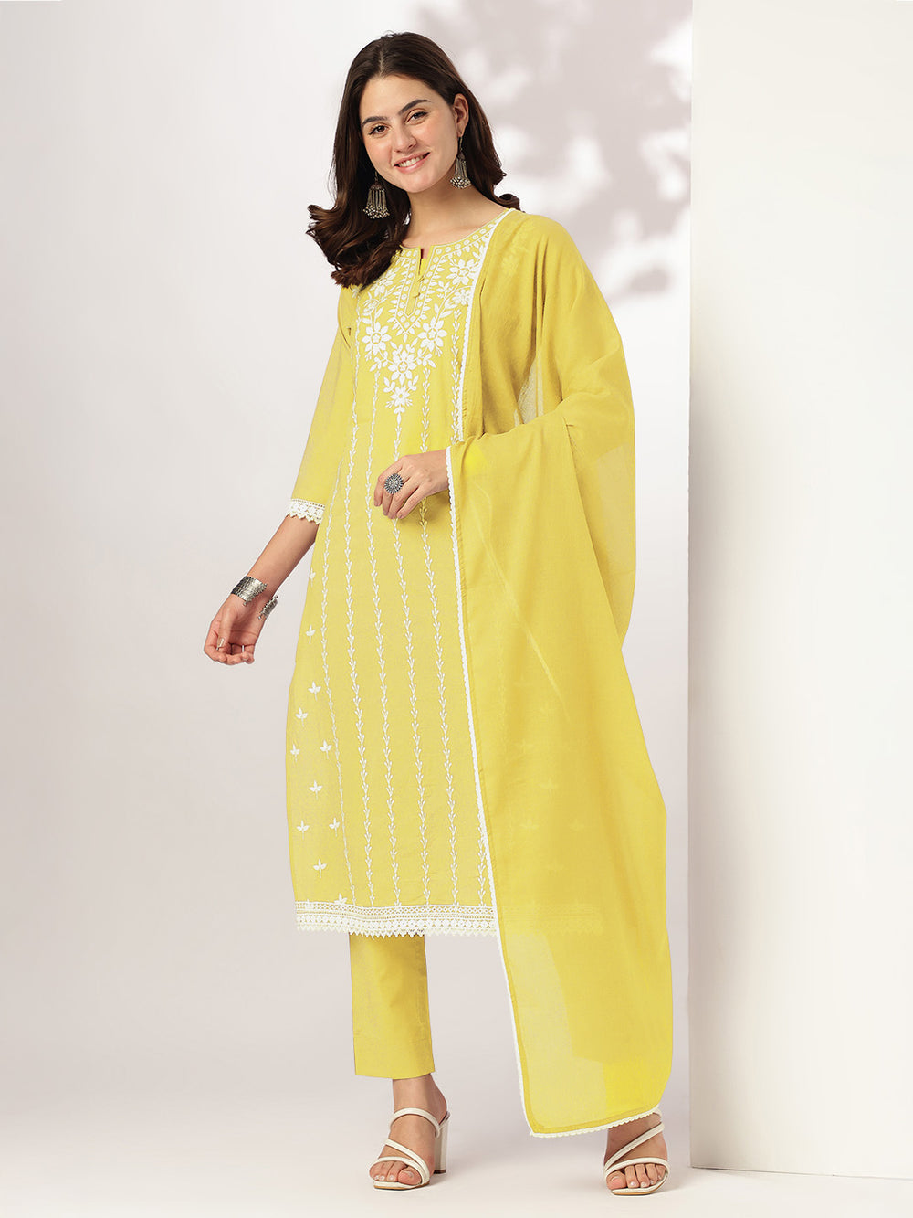 Yellow-Cotton-Straight-Embroidered-3-Piece-Kurta-Set