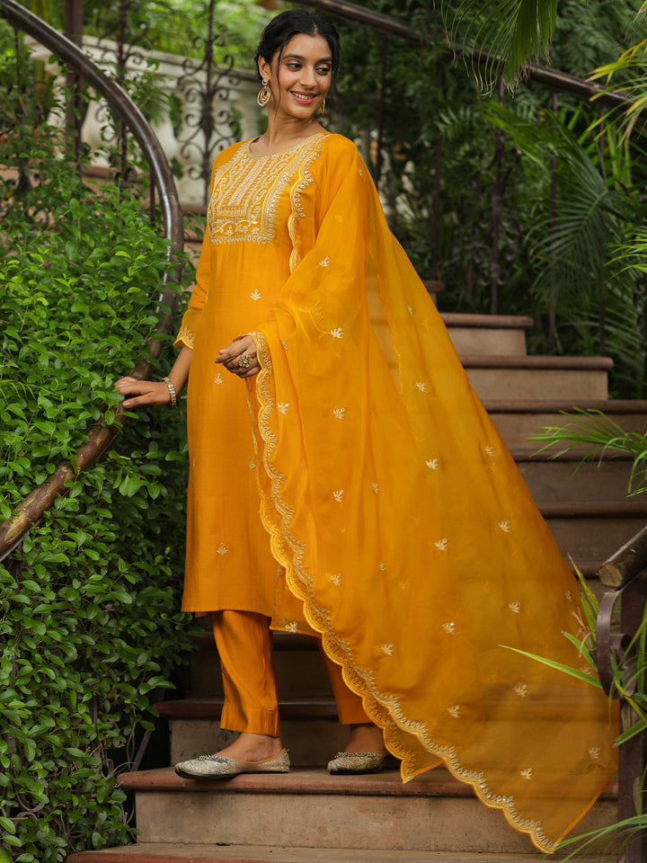Mustard-Silk-Blend-Straight-Embroidered-3-Piece-Kurta-Set