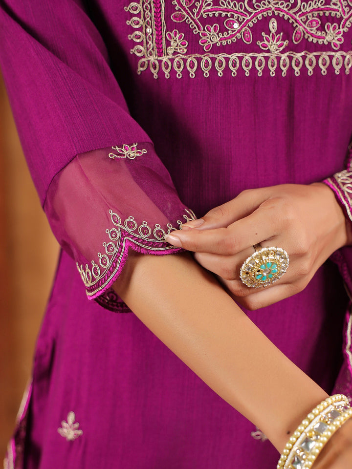 Purple-Silk-Blend-Straight-Embroidered-3-Piece-Kurta-Set