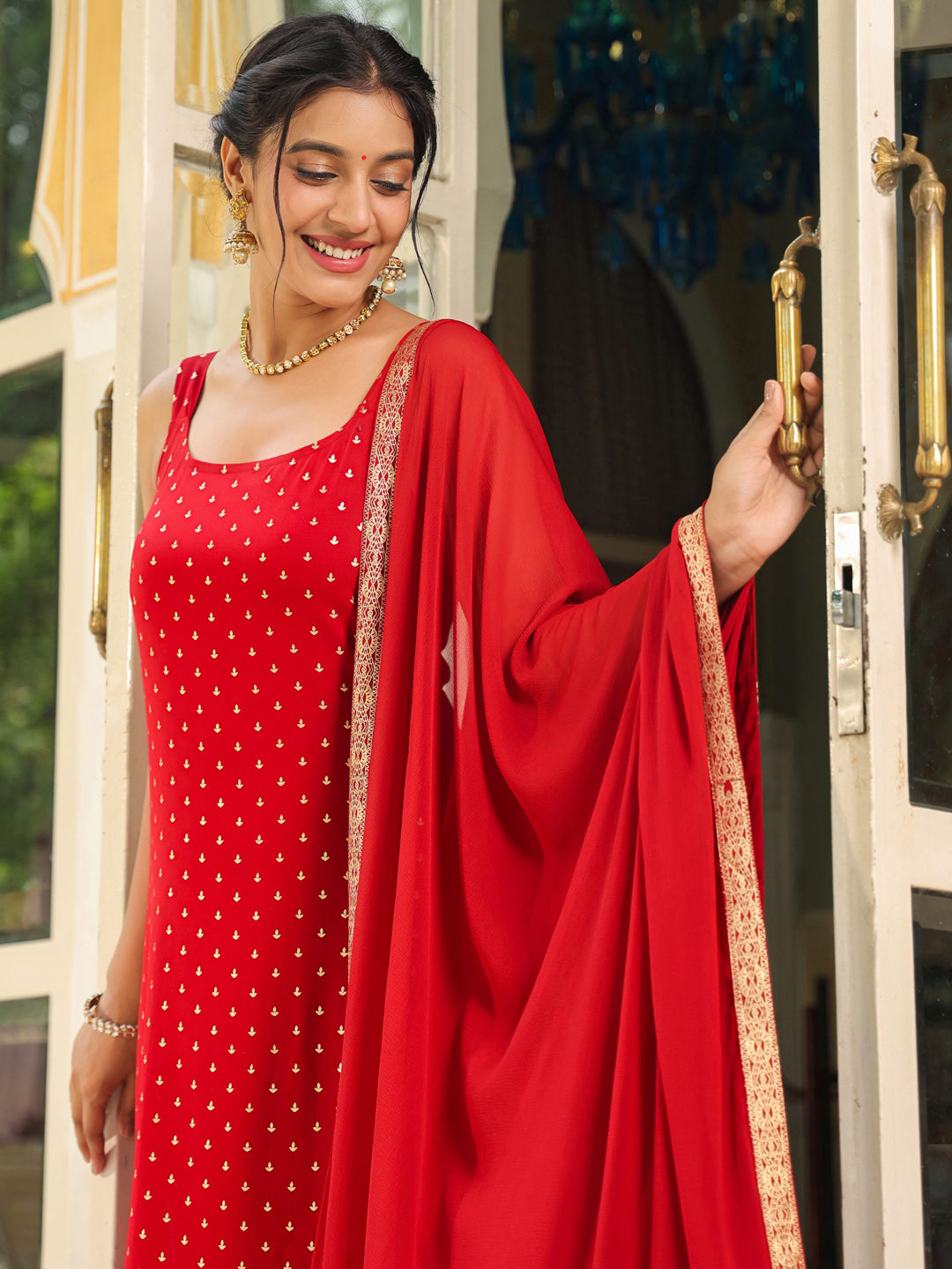 Maroon-Rayon-Straight-Foil-Print-3-Piece-Kurta-Set