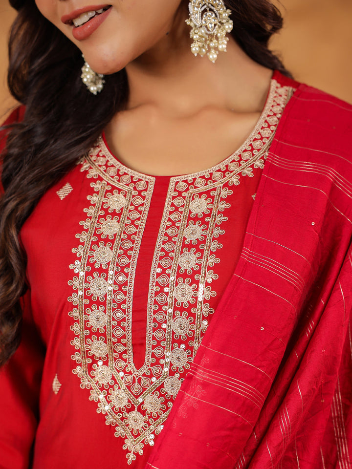 Maroon-Chanderi-Straight-Embroidered-3-Piece-Kurta-Set