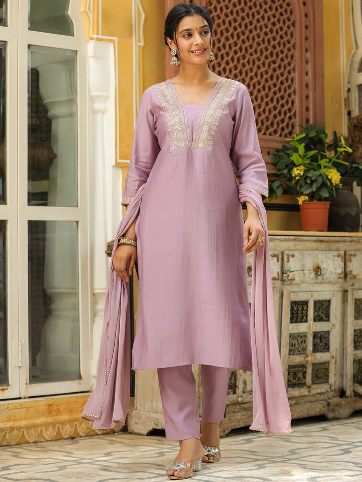 Lavender-Silk-Blend-Straight-Embroidered-3-Piece-Kurta-Set