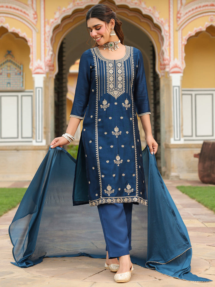 Blue-Vichitra-Blooming-Straight-Embroidered-3-Piece-Kurta-Set
