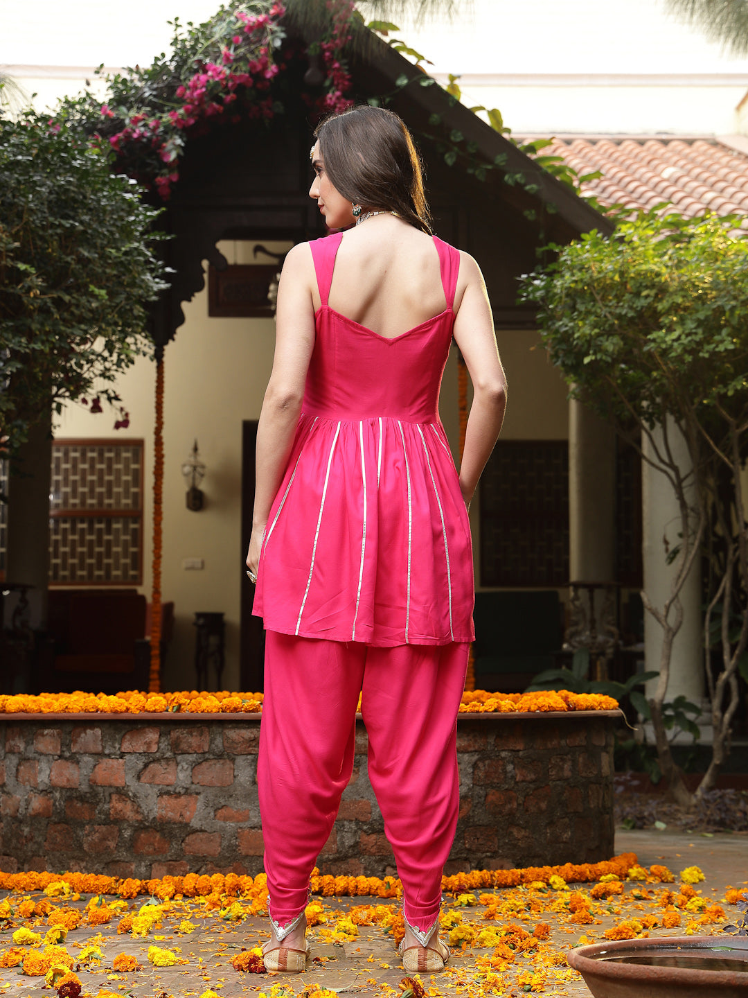 Pink-Rayon-Solid-&-Embroidered-A-Line-Kurti-Dhoti-Pant-Set