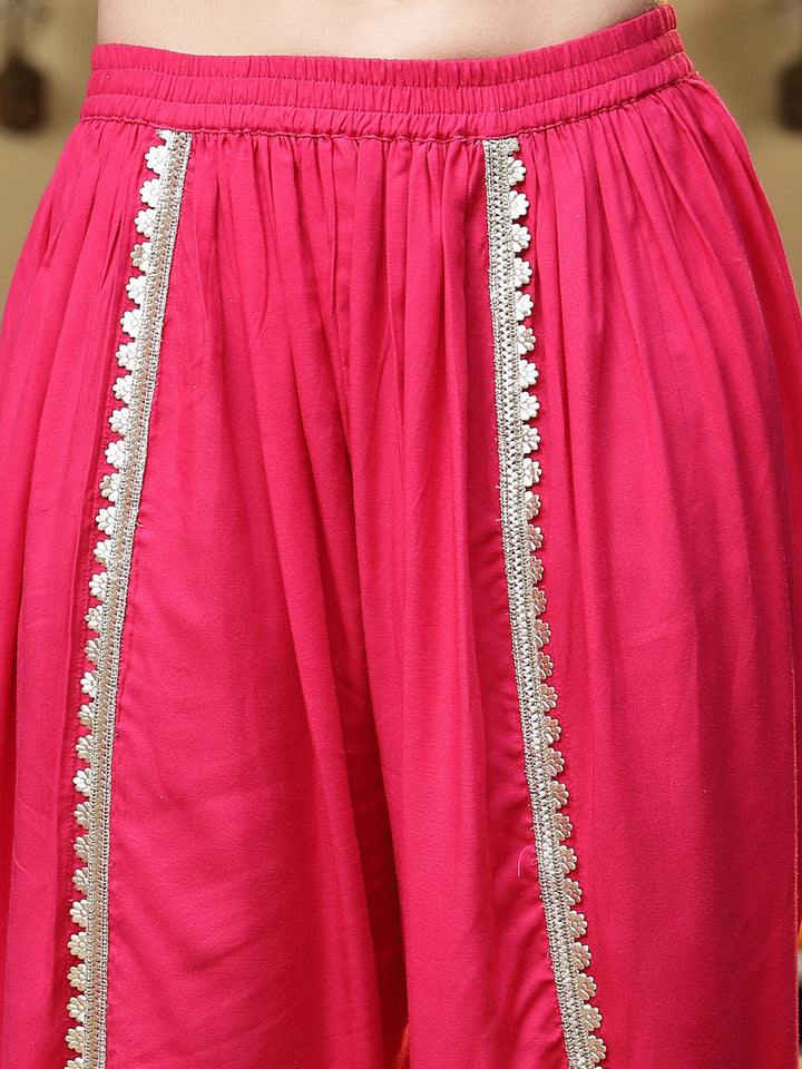 Pink-Rayon-Solid-&-Embroidered-A-Line-Kurti-Dhoti-Pant-Set