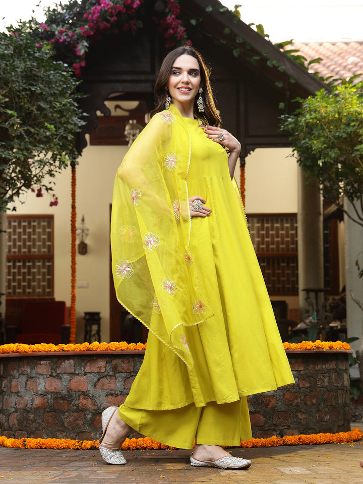 Corn-Yellow-Rayon-Embellished-Flared-3-Piece-Kurta-Set