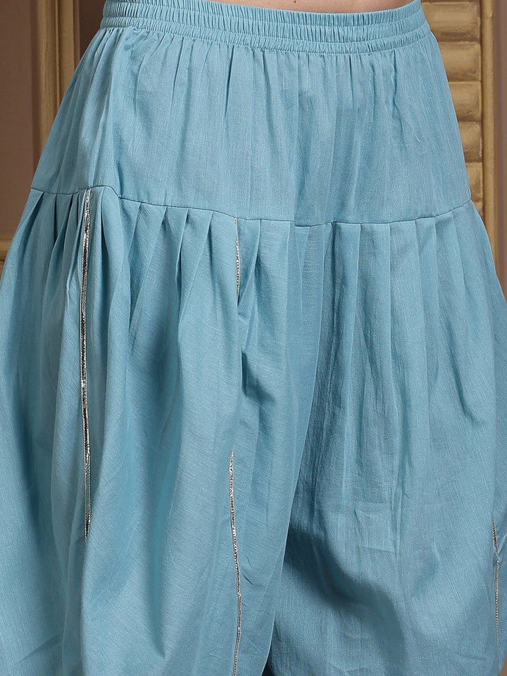 Blue-Cotton-&-Embroidered-Pleated-3-Piece-Kurta-Set