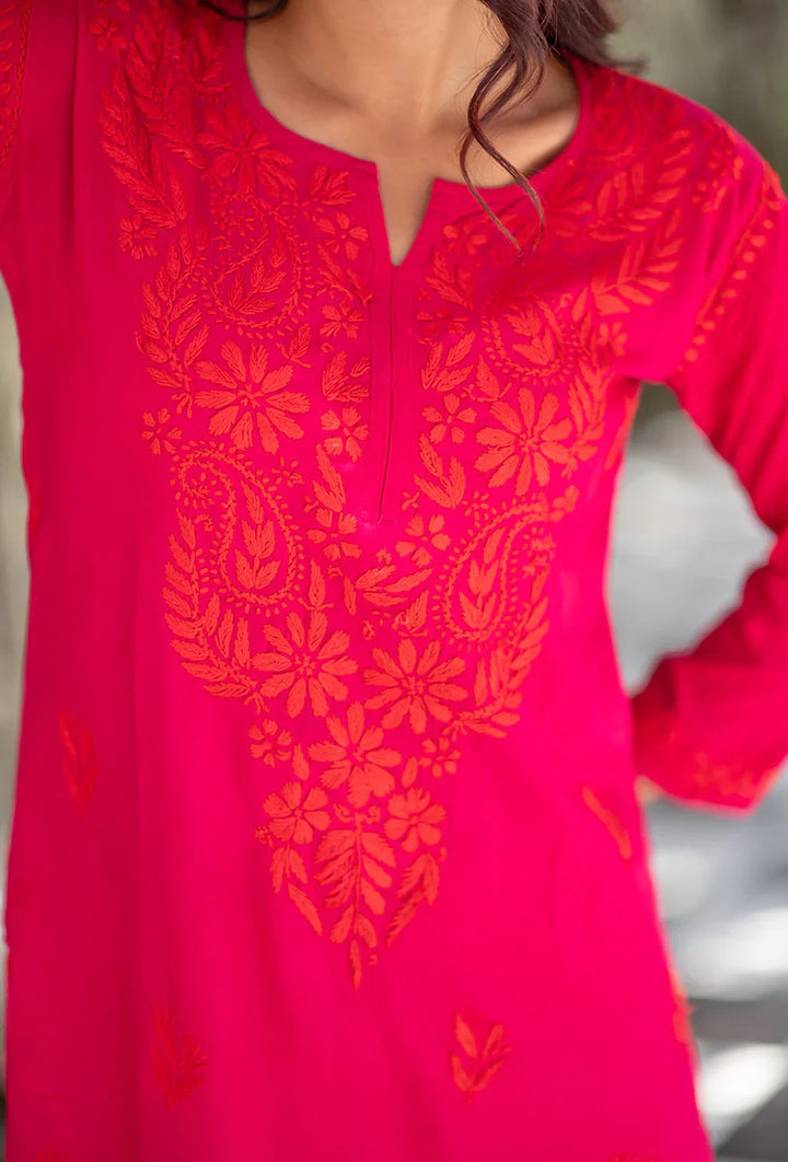 Laal-Gulabi-Pink-Rayon-Three-Fourth-Sleeves-Dhoti-set