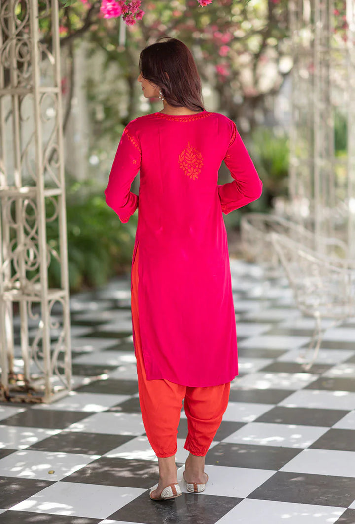 Laal-Gulabi-Pink-Rayon-Three-Fourth-Sleeves-Dhoti-set