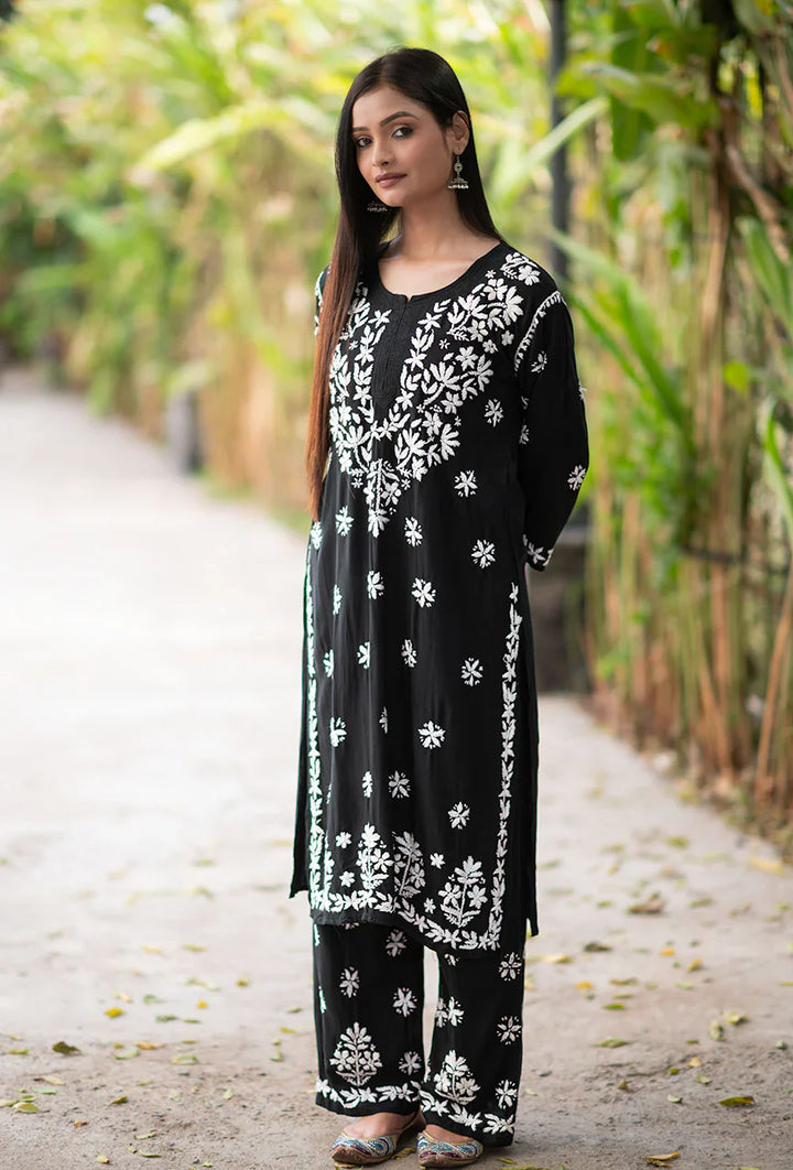 ZERESOUQ-Laira-Black-Rayon-Three-Fourth-Sleeves-2-Piece-Kurta-Set