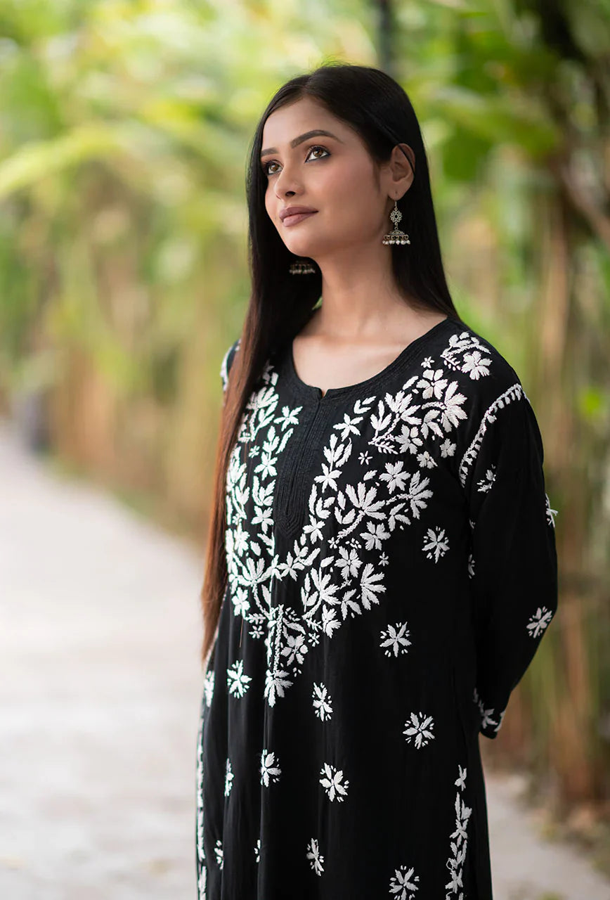 ZERESOUQ-Laira-Black-Rayon-Three-Fourth-Sleeves-2-Piece-Kurta-Set
