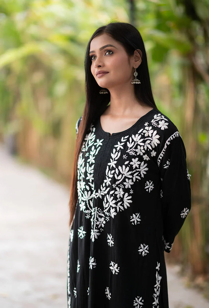 ZERESOUQ-Laira-Black-Rayon-Three-Fourth-Sleeves-2-Piece-Kurta-Set