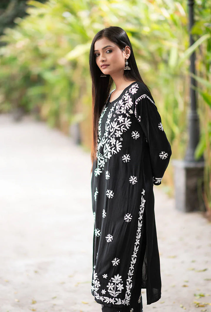 ZERESOUQ-Laira-Black-Rayon-Three-Fourth-Sleeves-2-Piece-Kurta-Set