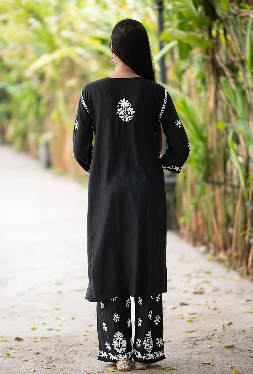 ZERESOUQ-Laira-Black-Rayon-Three-Fourth-Sleeves-2-Piece-Kurta-Set