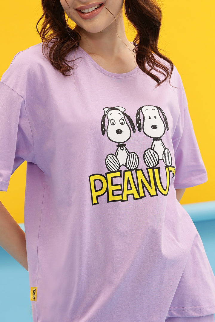 Lavender-Cotton-Printed-Oversized-Tee-&-Pyjama-Set