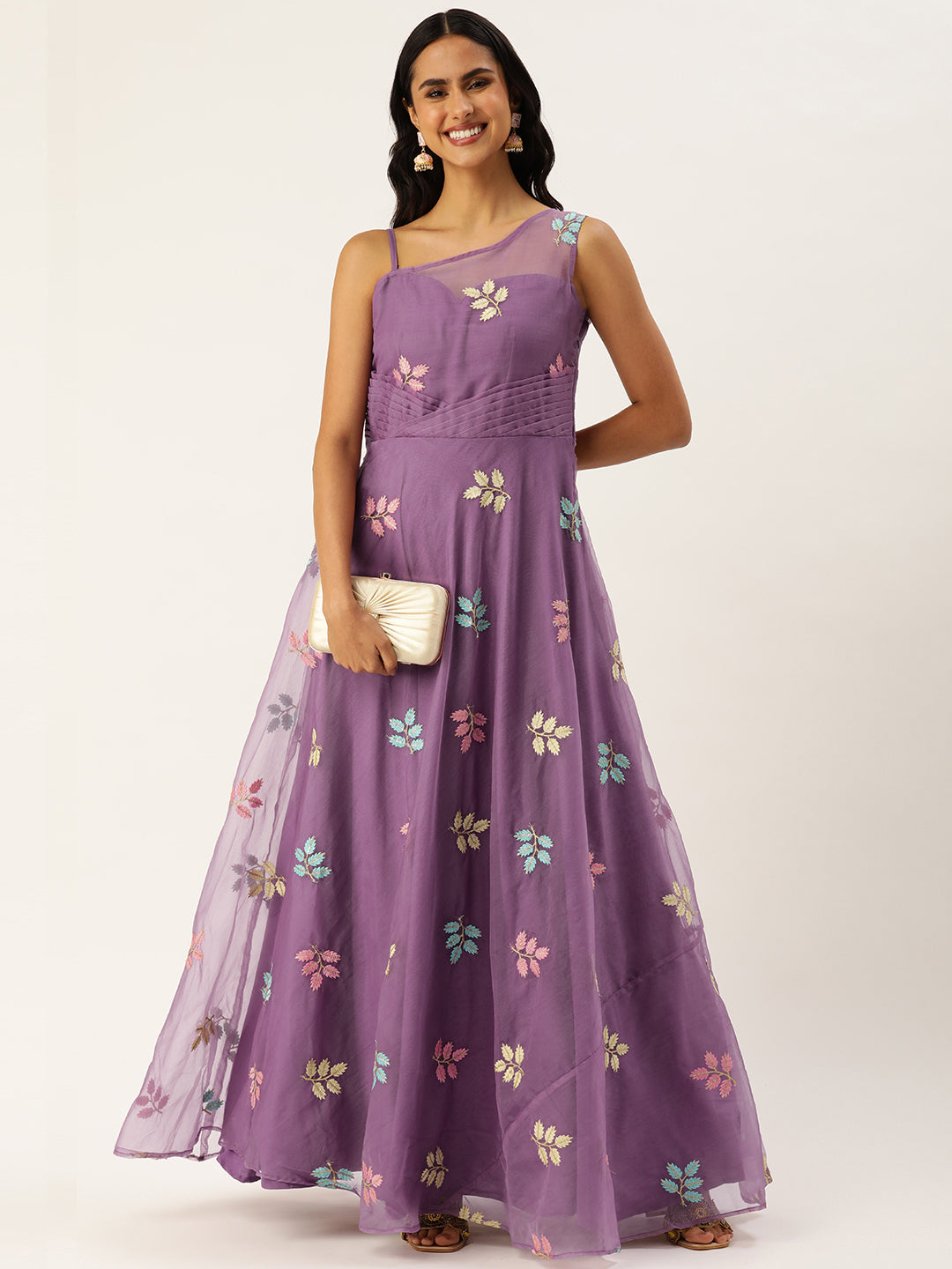 Lavender-Organza-Embroidered-One-Shoulder-Gown