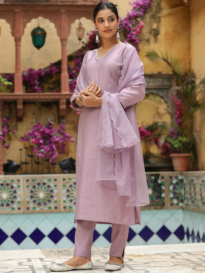 Lavender Chinon Embellished Kurta Set