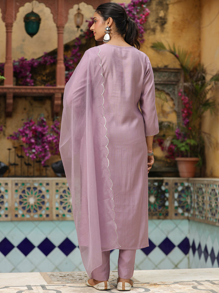 Lavender Chinon Embellished Kurta Set