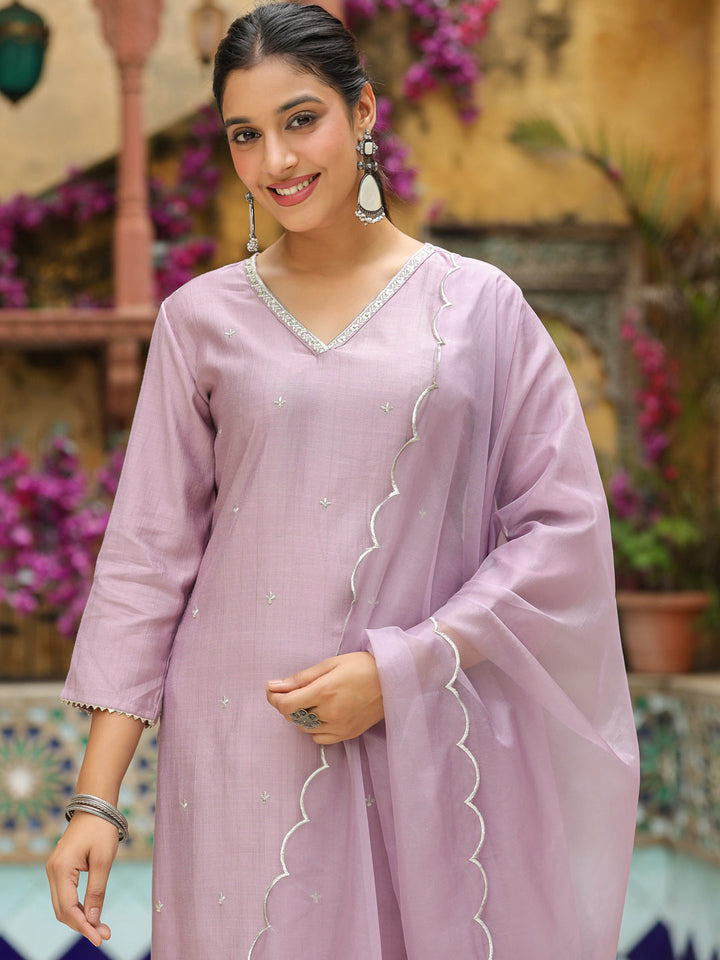 Lavender Chinon Embellished Kurta Set