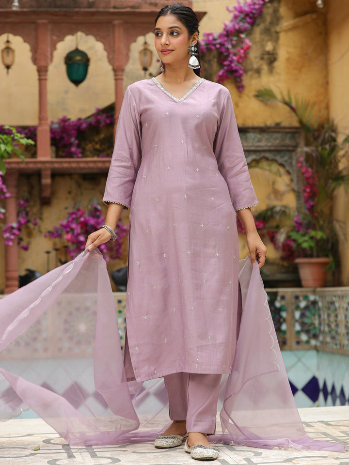 Lavender Chinon Embellished Kurta Set