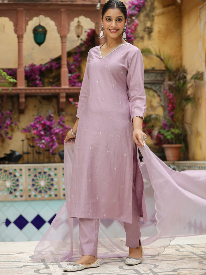 Lavender Chinon Embellished Kurta Set
