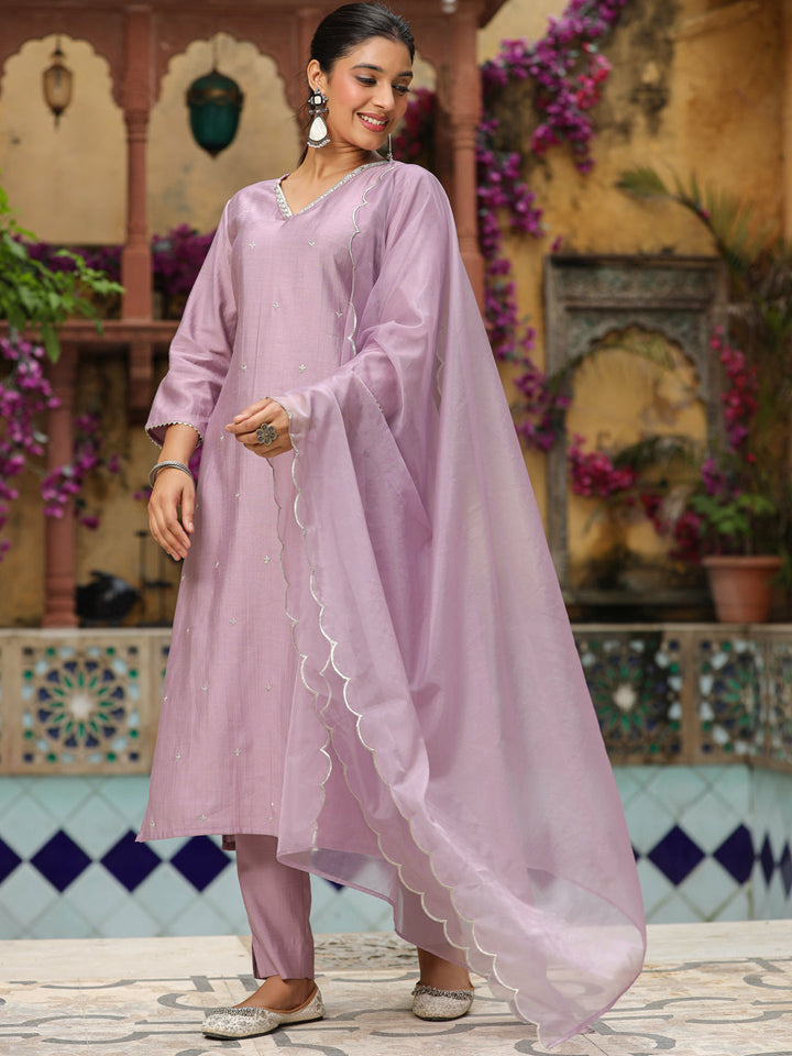 Lavender Chinon Embellished Kurta Set