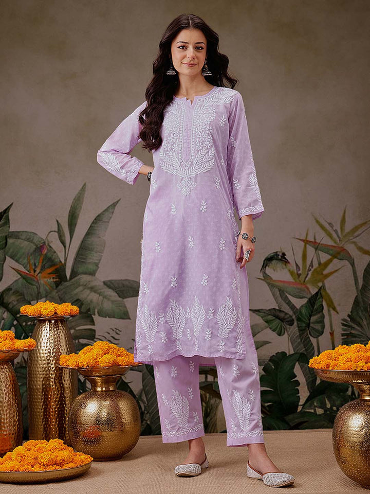 Lavender-Cotton-Lucknowi-Chikankari-2-Piece-Kurta-Set