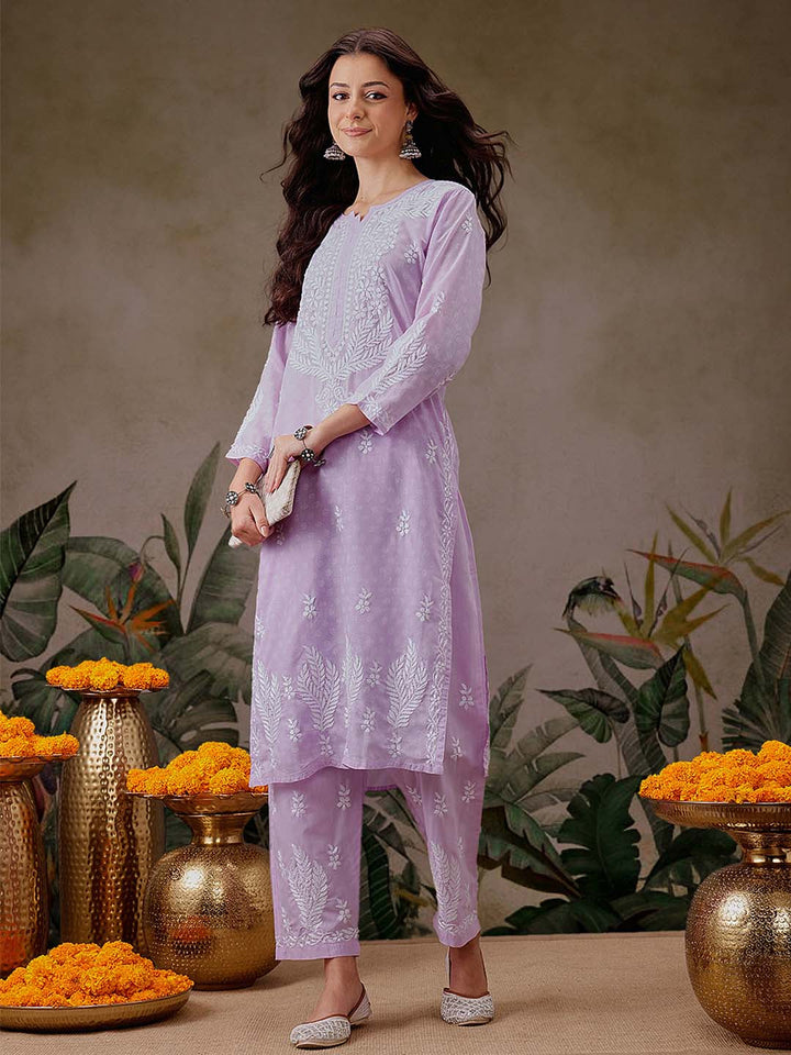 Lavender-Cotton-Lucknowi-Chikankari-2-Piece-Kurta-Set
