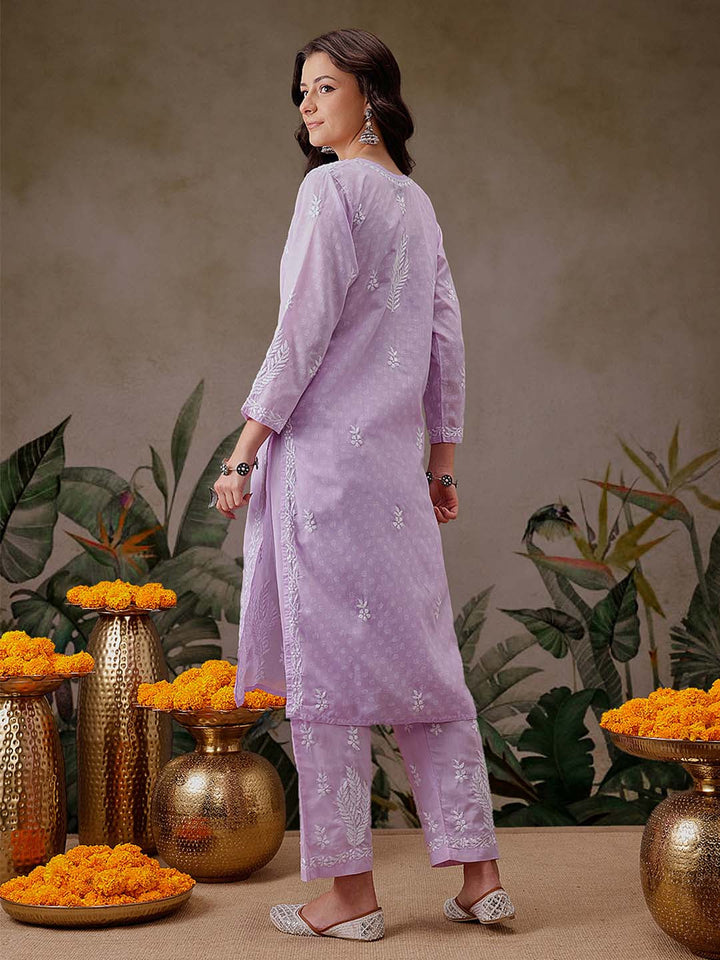 Lavender-Cotton-Lucknowi-Chikankari-2-Piece-Kurta-Set