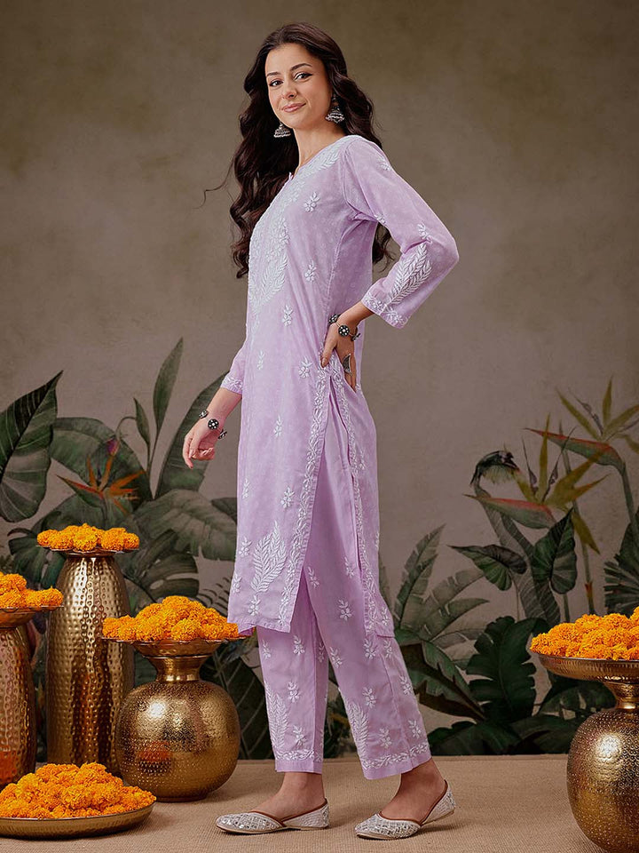 Lavender-Cotton-Lucknowi-Chikankari-2-Piece-Kurta-Set