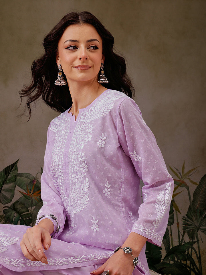 Lavender-Cotton-Lucknowi-Chikankari-2-Piece-Kurta-Set