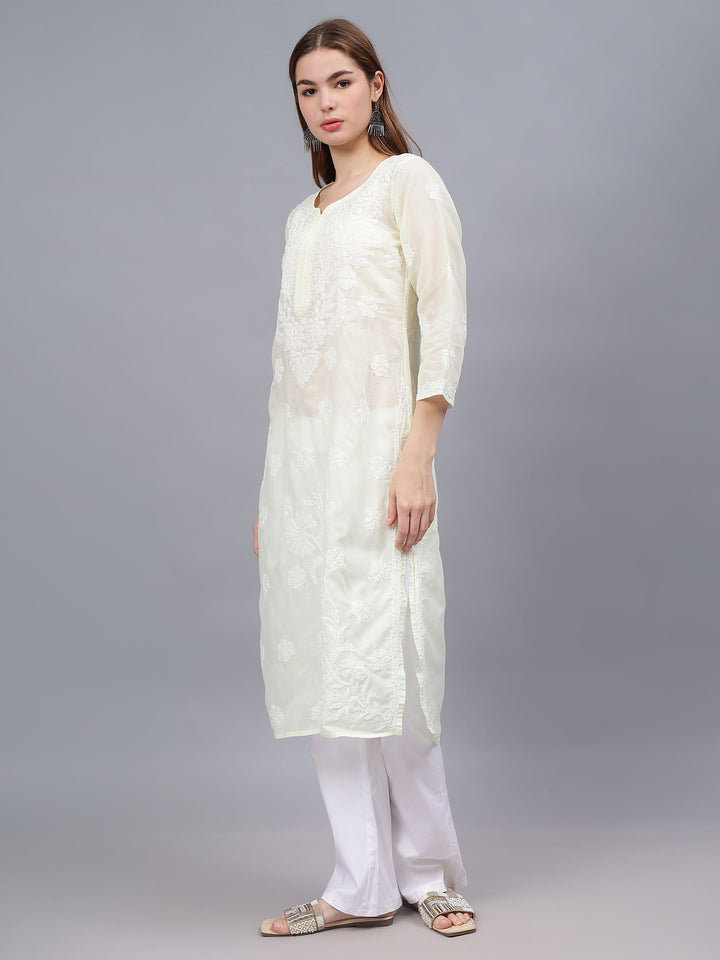 Lemon-Yellow-&-White-Cotton-Embroidered-Chikankari-Kurti