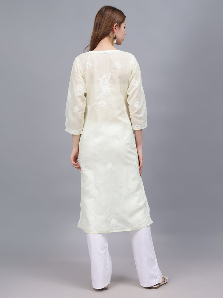 Lemon-Yellow-&-White-Cotton-Embroidered-Chikankari-Kurti