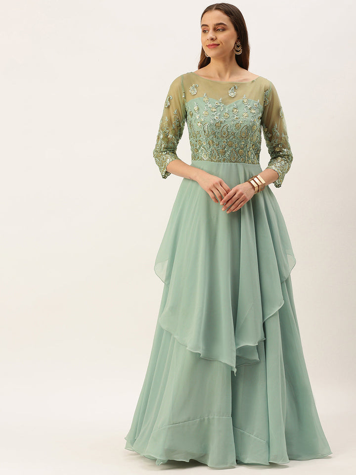 Light-Blue-Embroidered-&-Green-Layered-Gown