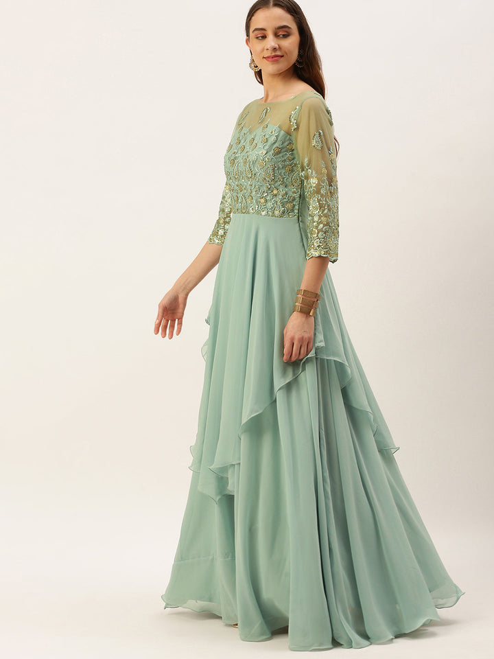 Light-Blue-Embroidered-&-Green-Layered-Gown