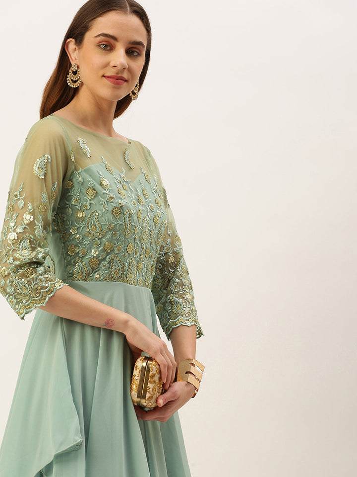 Light-Blue-Embroidered-&-Green-Layered-Gown