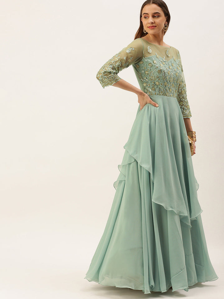 Light-Blue-Embroidered-&-Green-Layered-Gown