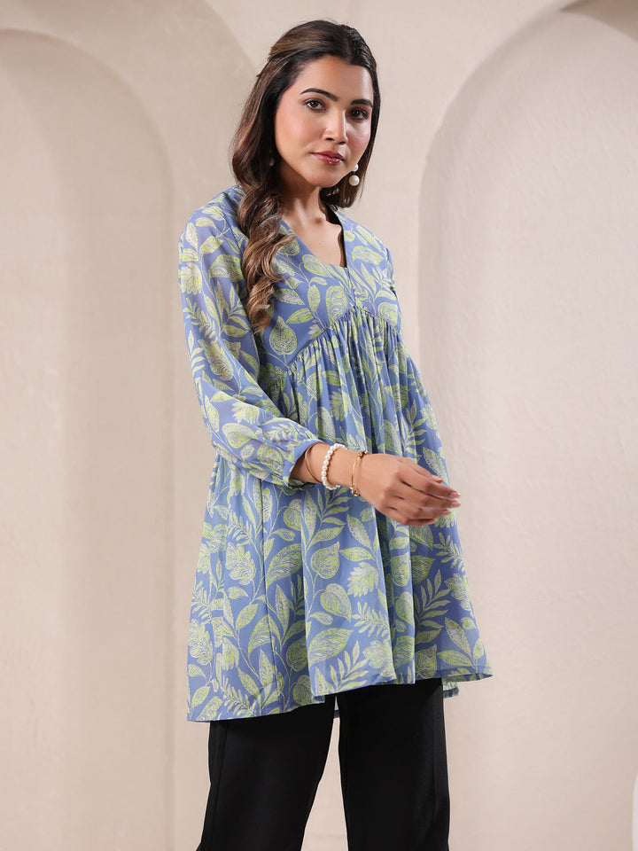 Light Blue Georgette All-Over Tropical A-Line Tunic Only