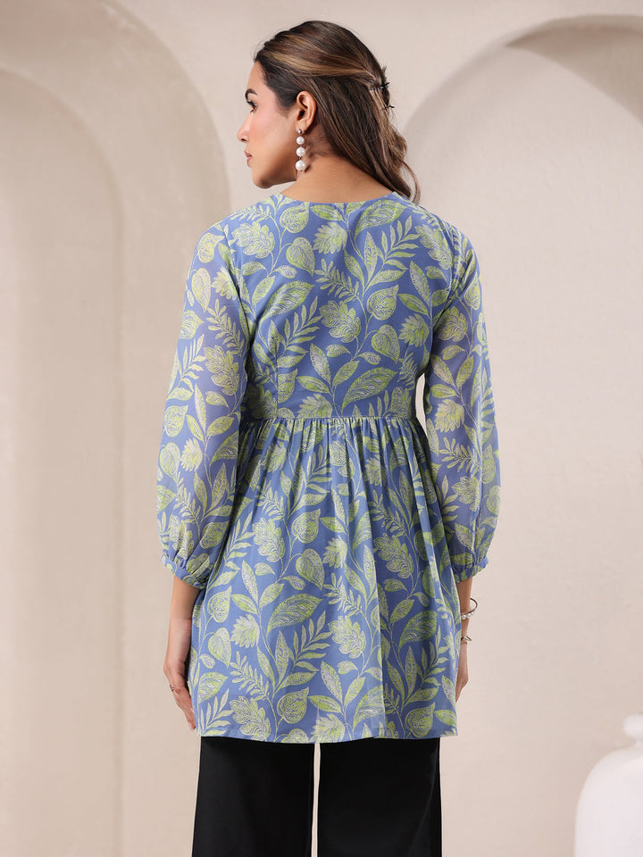 Light Blue Georgette All-Over Tropical A-Line Tunic Only
