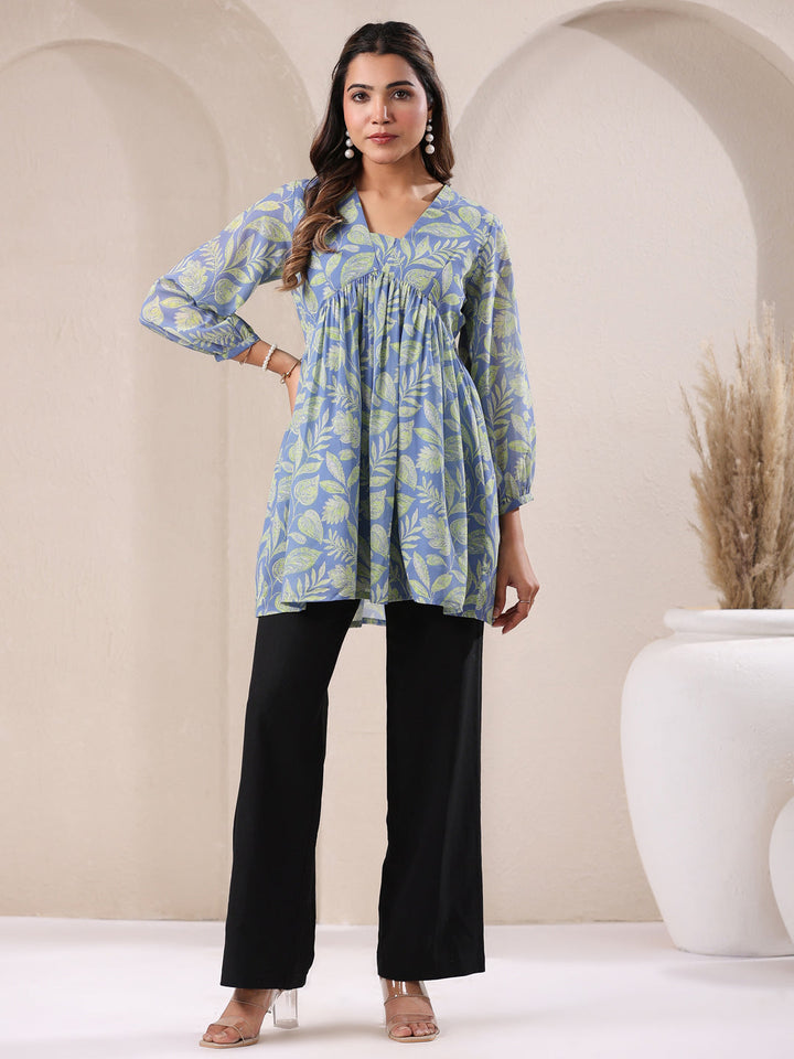 Light Blue Georgette All-Over Tropical A-Line Tunic Only