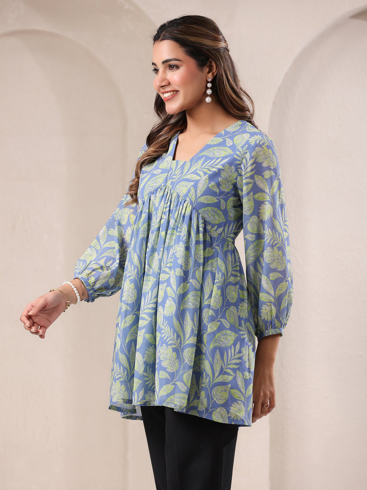 Light Blue Georgette All-Over Tropical A-Line Tunic Only