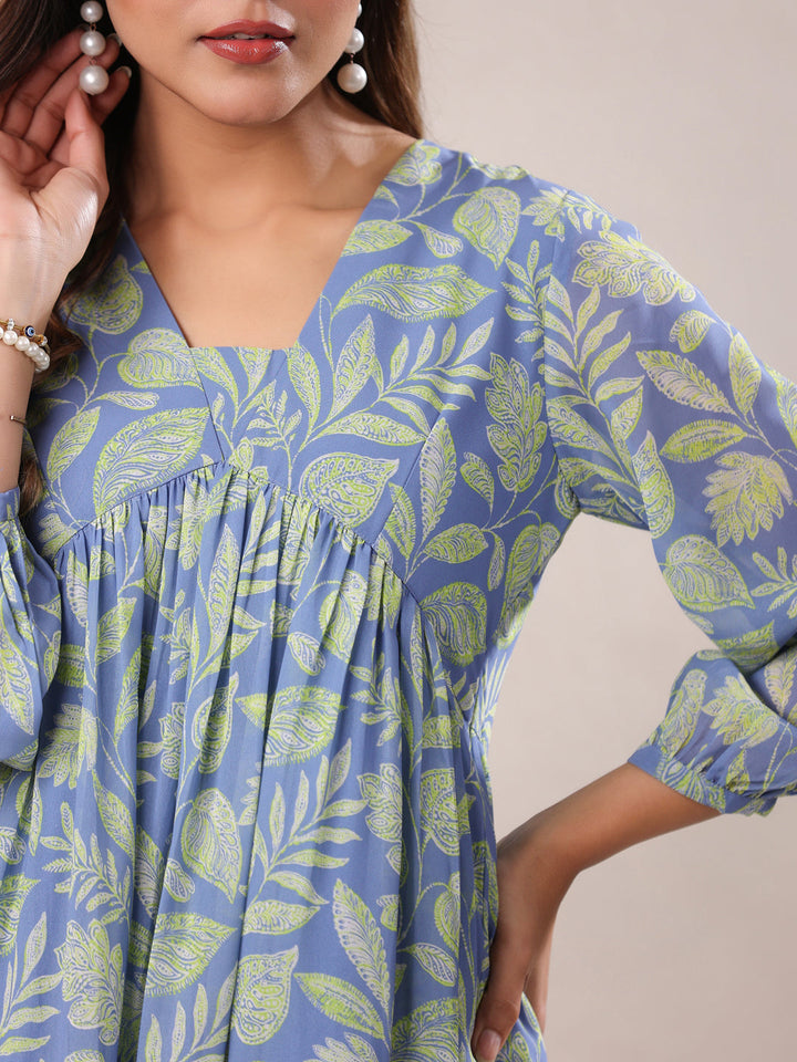 Light Blue Georgette All-Over Tropical A-Line Tunic Only