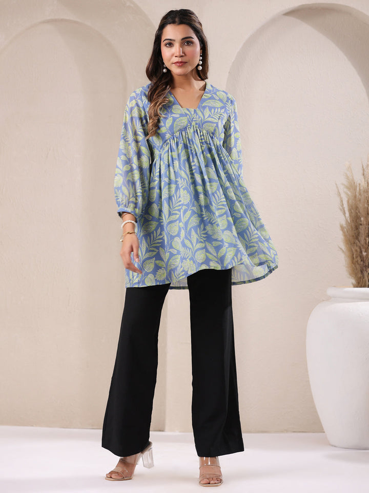 Light Blue Georgette All-Over Tropical A-Line Tunic Only
