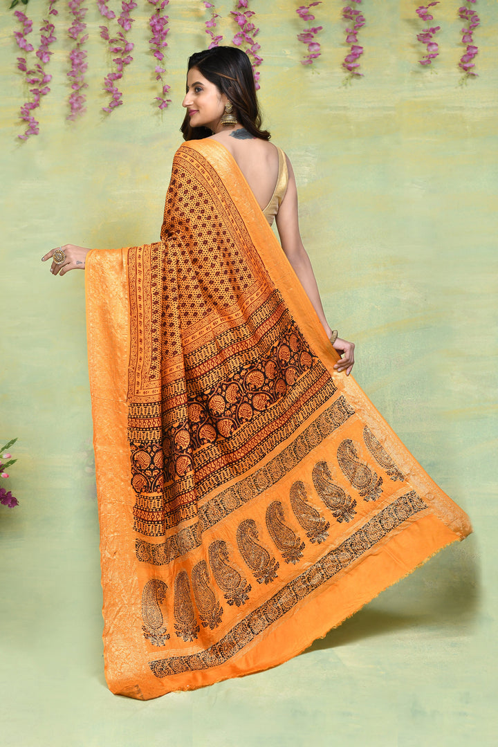 Light-Orange-Dola-Silk-Bagh-Print-Saree-With-Blouse